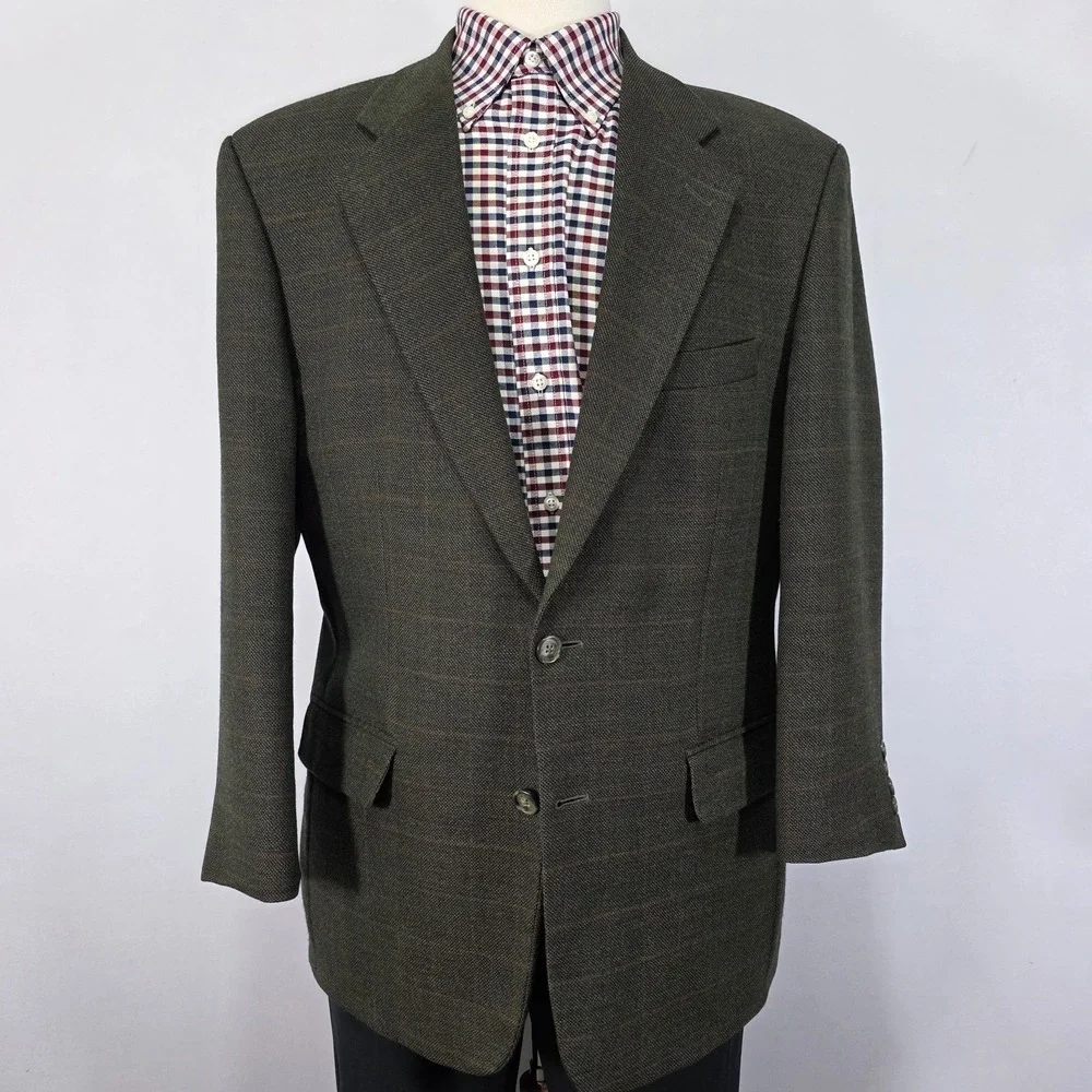 Majer Maconde Men's Sport Coat Blazer Two Button Soft Wool‎ Plaid Size 42R GREEN